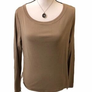 NEW YORK & CO Side Ruched Tan Long Sleeve Crew Neck Tee XL